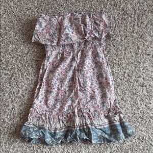 O'Neill Pink and White Ruffled Off-Shoulder Midi Sundress